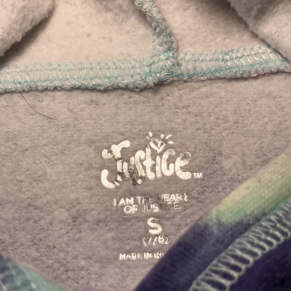 Justice Girls Size 7/8 Small Dye Glitter Logo Cropped Hoodie Sweatshirt